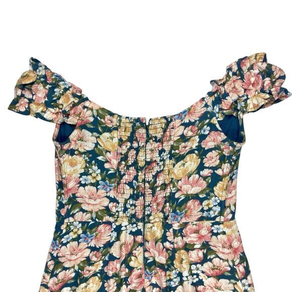 Abercrombie & Fitch Off Shoulder Mini Dress Women S Blue Floral Bohemian Beachy - Picture 7 of 14